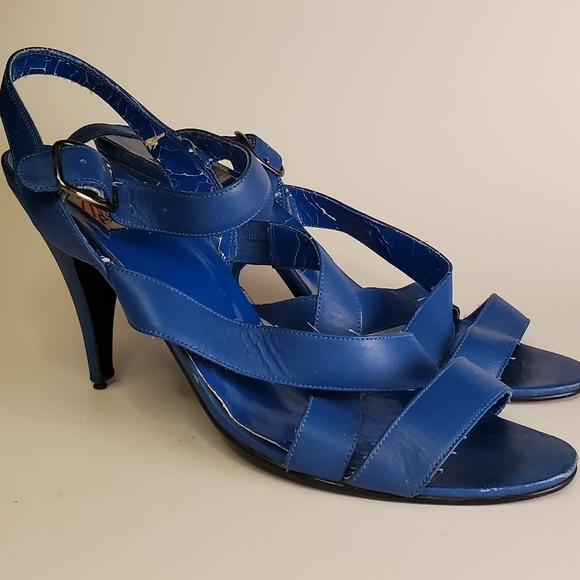 Vintage 70s Marc Alpert Blue Strappy Open Toe Disco Stiletto - Picture 9 of 14
